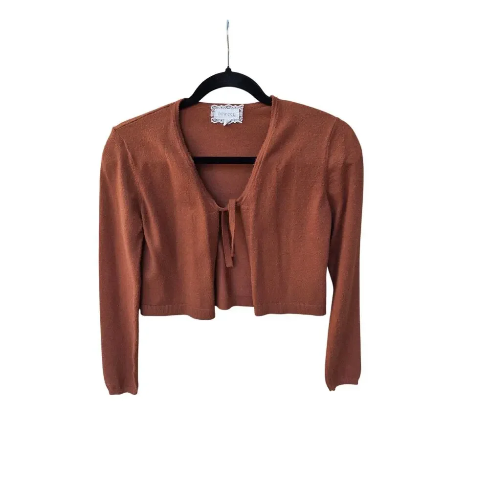 Btween Girls Rust Brown Knit Tie-Front Shrug Cropped Cardigan Sweater Size 12
